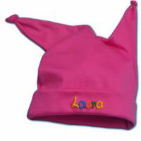 Doppelzipfelmütze Pink mit Namen für Mädchen - Mütze für Babys Kinder - personalisiert für Winter - Kindermütze- Haube Bild 1