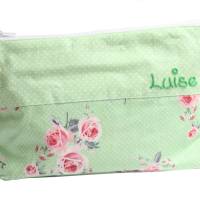 Kulturbeutel mit Rosen grün 21x16cm Beauty Bag Kulturtasche Waschtasche Kosmetiktäschchen Schminktasche personalisiert Bild 1