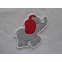 Applikation / Aufnäher niedlicher Elefant grau / rot Bild 1
