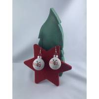 3cm, weiße, matte Weihnachtskugel-Ohrringe "X-Mas" Rentier * Punkte * Weihnachtsohrringe * Weihnachtskugelohrrin Bild 1