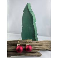 2,5 cm, pinke, matte Weihnachtskugel-Ohrringe "X-Mas" aus Glas * Weihnachtsohrringe * Weihnachtskugelohrringe * Bild 1
