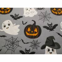 Baumwolle  Popeline Halloween Spinnennetz Geister Fledermaus grau (1m/8 ,-€) Bild 1