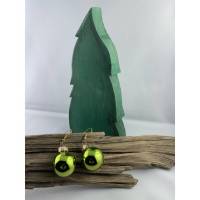 2,5 cm, grün, glänzende Weihnachtskugel-Ohrringe "X-Mas" aus Glas * Weihnachtsohrringe * Weihnachtskugelohrringe Bild 1