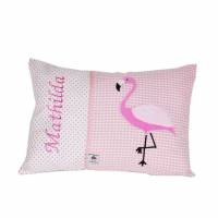 Glückspilz Namenskissen / Babykissen mit Namen und Flamingo personalisiert,  Geschenk zu Geburt, Taufe, Geburtstag,  Ver Bild 1