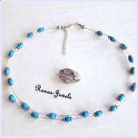 Edelstein Kette Türkis zweireihig Edelsteinkette Perlen blau silberfarben Türkiskette Bild 1
