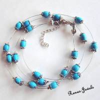 Edelstein Kette Türkis zweireihig Edelsteinkette Perlen blau silberfarben Türkiskette Bild 3
