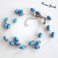 Edelstein Kette Türkis zweireihig Edelsteinkette Perlen blau silberfarben Türkiskette Bild 5