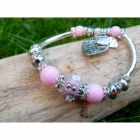 Modulperlen-Armband mit rosa Glitzer-Perle * Armband * Bracelet * Beacharmband Bild 1