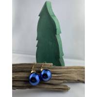 2,5 cm, blaue, glänzende Weihnachtskugel-Ohrringe "X-Mas" aus Glas * Weihnachtsohrringe * Weihnachtskugelohrring Bild 1