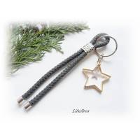 Schlüsselanhänger aus Segelseil/Segeltau mit GlücksSternen - Geschenk Weihnachten,Sterne,grau,bicolor Bild 1