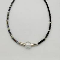 Glas-Perlen-Halskette silber schwarz anthrazit 43 cm plus Verlängerungskette Bild 5