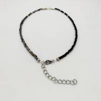 Glas-Perlen-Halskette silber schwarz anthrazit 43 cm plus Verlängerungskette Bild 6
