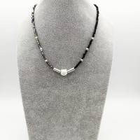 Glas-Perlen-Halskette silber schwarz anthrazit 43 cm plus Verlängerungskette Bild 7