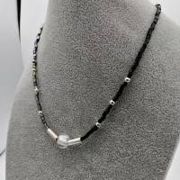 Glas-Perlen-Halskette silber schwarz anthrazit 43 cm plus Verlängerungskette Bild 8