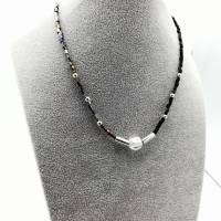Glas-Perlen-Halskette silber schwarz anthrazit 43 cm plus Verlängerungskette Bild 9