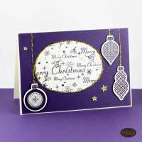 Weihnachtskarte mit Christbaumkugeln lila gold violett Bild 1