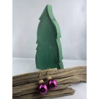 2 cm, lila, glänzende Weihnachtskugel-Ohrringe "X-Mas" aus Glas * Weihnachtsohrringe * Weihnachtskugelohrringe * Bild 1