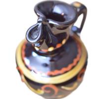 vintage, kleiner brauner Keramik Krug mit Henkel, getöpfert, handgemalt, Dekoration, Bild 1