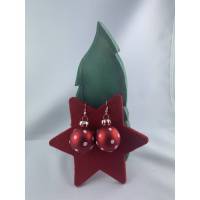 3cm rote matte Weihnachtskugel-Ohrringe "X-Mas" weiße Punkte * Weihnachtsohrringe * Weihnachtskugelohrringe * Ch Bild 1