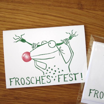 Rudolph,  3 handgedruckte Weihnachtskarten, Weihnachten, Weihnachtskarte, Rentier, Linoldruck, handgedruckt. Frosch Kart