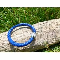 blaues Armband - Leder - Glitzer - Magnetverschluß * Lederarmband * Magnetarmband * Adventskalenderfüllung * Gastgeschen Bild 1