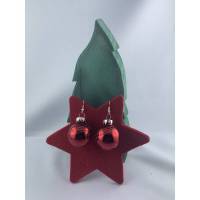 3cm rote glänzende Weihnachtskugel-Ohrringe "X-Mas" Glitzerlinien * Weihnachtsohrringe * Weihnachtskugelohrringe Bild 1