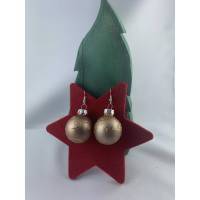 3cm goldfarbene matte Weihnachtskugel-Ohrringe mit Glitzerornamente * Weihnachtsohrringe * Christbaumkugelohrringe Bild 1