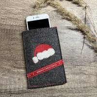 Smartphonehülle Wollfilz bestickt NIKOLAUSMÜTZE Weihnachten Schutzhülle Handyhülle Handytasche personalisierbar Bild 1