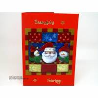 3-D-Weihnachtskarte mit #Schneemann #Weihnachtsmann und #Pinguin Bild 1