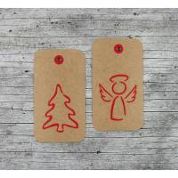 Geschenkanhänger **Baum+Engel** 6er Set von ZWEIFARBIG Kraftpapier Weihnachten Baum Anhänger Dekoration Engel Geschenk Bild 1
