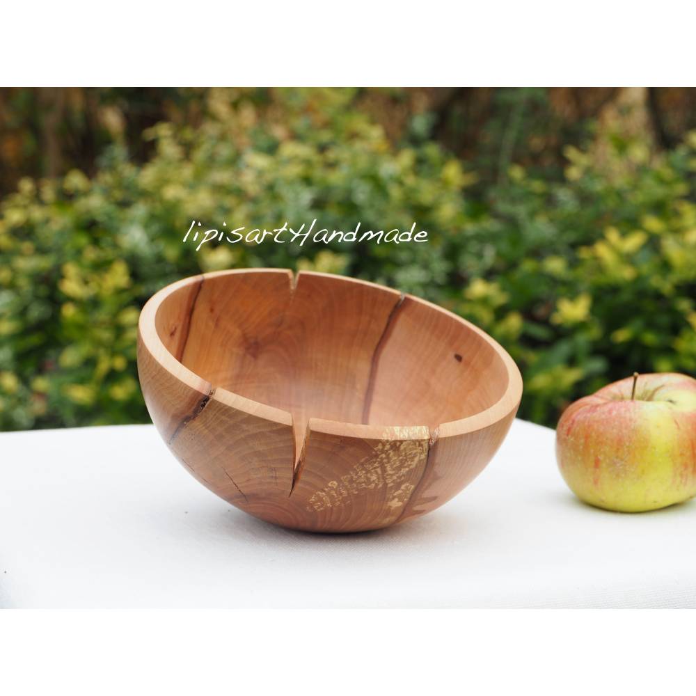 Holzschale Gartenholz Apfel gedrechselt Unikat Ø 14 cm Bild 1