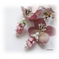 1 Paar Ohrhänger mit Lampworkperle Tropfenbeere - Ohrringe,Lotus,edel,märchenhaft,rosa,hellgrün,silberfarben Bild 1