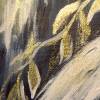 Acrylgemälde SCHNEEEULE IN BLÄTTERRANKEN -  wunderschönes Wandbild mit einer Eule und goldfarbigen Blättern 50cmx50cm Bild 3
