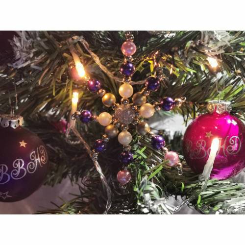 Weihnachtssterne - Adventssterne - Sternanhänger als Schmuck, auch für den Weihnachtsbaum, Gross, Lila-Weiss-Rosa-Gold