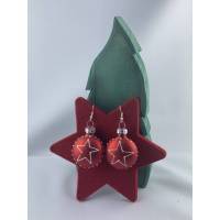 3cm, runde flache rote, matte Weihnachtskugel-Ohrringe mit Stern * Weihnachtsohrringe * Weihnachtskugelohrringe * Christ Bild 1