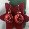 3cm, runde flache rote, matte Weihnachtskugel-Ohrringe mit Stern * Weihnachtsohrringe * Weihnachtskugelohrringe * Christ Bild 2