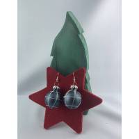 3cm grau-blau matte Weihnachtskugel-Ohrringe, kariert * Weihnachtsohrringe * Christbaumkugelohrringe Bild 1