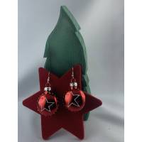 3cm, runde flache rote, glänzend Weihnachtskugel-Ohrringe mit Stern * Weihnachtsohrringe * Weihnachtskugelohrringe * Chr Bild 1