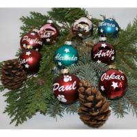Weihnachtskugeln personalisiert mit Namen, Weihnachtsbaumkugeln aus Glas (Durchmesser 6cm) in 24 verschiedenen Farben Bild 1