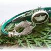 Wickelarmband aus Leder mit Papierschiffchen und Fischen - Lederarmband,Armband,maritim,grün Bild 3