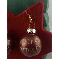3cm, weinrote, glänzende Weihnachtskugel-Ohrringe Merry X-Mas * Weihnachtsohrringe * Weihnachtskugelohrringe * Christbau Bild 1