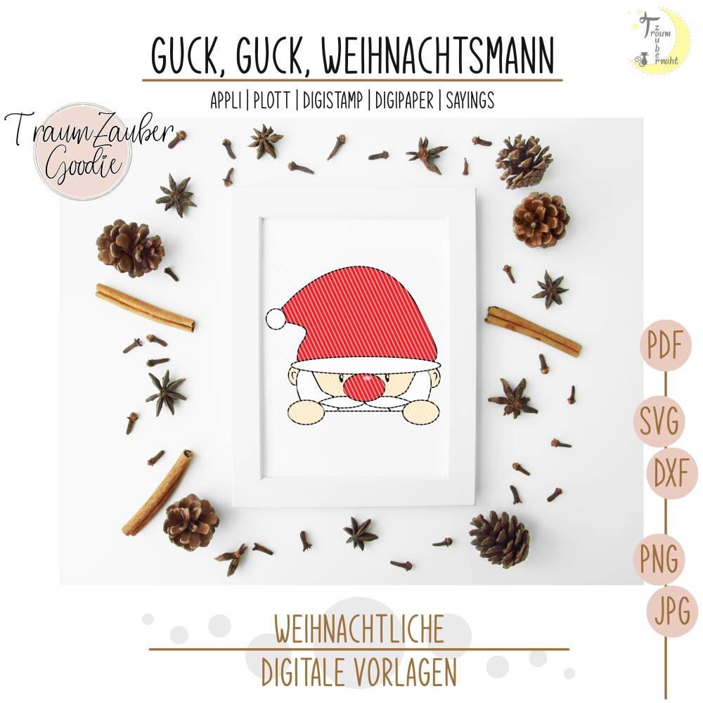 Guck-Guck Weihnachtsmann Appli, Digi, Plott Bild 1