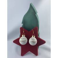 3cm, weiße, matte Weihnachtskugel-Ohrringe Merry X-Mas * Weihnachtsohrringe * Weihnachtskugelohrringe * Christbaumkugelo Bild 1