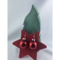 3cm rote glänzende Weihnachtskugel-Ohrringe "X-Mas" Glitzerornament * Weihnachtsohrringe * Weihnachtskugelohrrin Bild 1