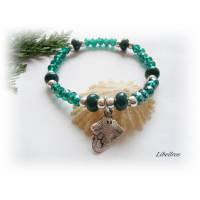 Elastisches Armband mit Metallanhänger Rochen, dehnbar,Glasperlenarmband,emerald,seegrün Bild 1