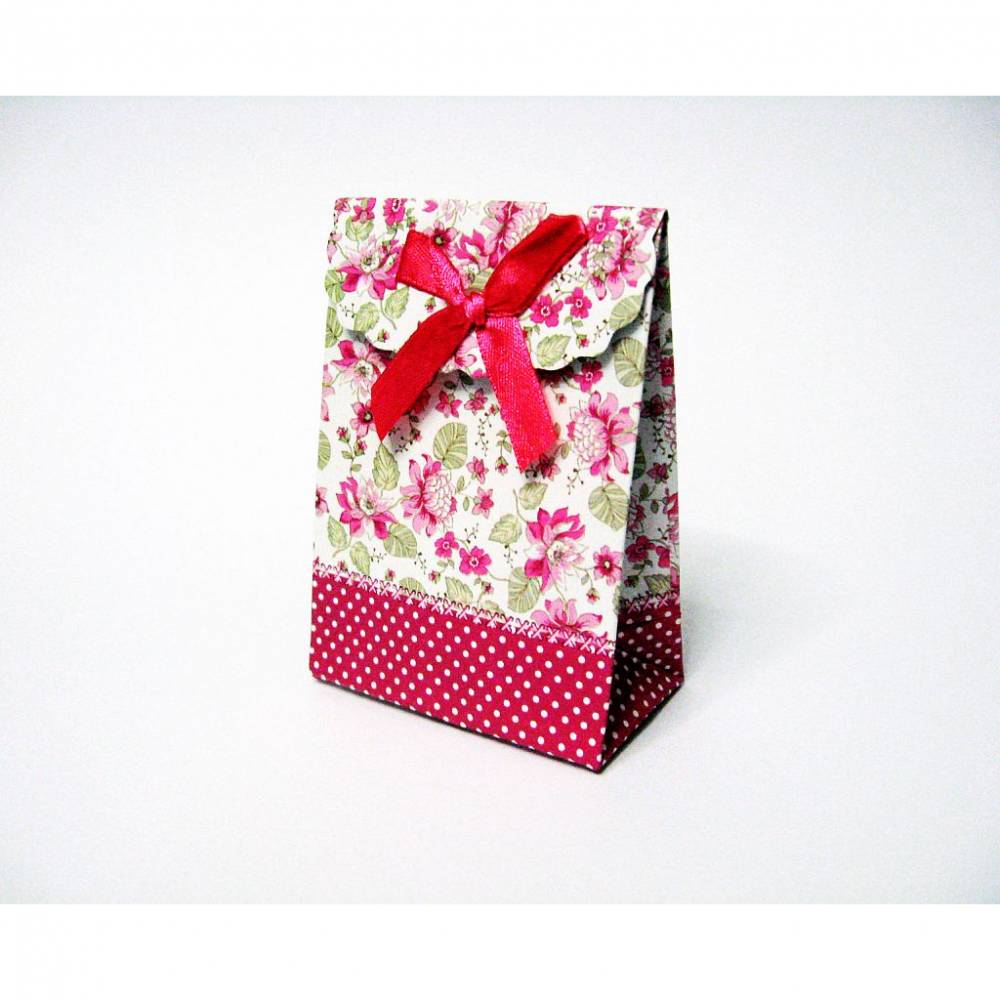 Geschenktasche aus Pappe mit Klettverschluss, Pink mit Blumen Muster Schmuckverpackung, Geschenkverpackung Bild 1