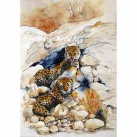 Leoparden Aquarellbild handgemalt 42 x 30 cm Hochformat Bild 1