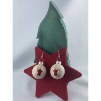 3cm, weiße, glänzende Weihnachtskugel-Ohrringe "X-Mas" roter Engel * Weihnachtsohrringe * Weihnachtskugelohrring Bild 1