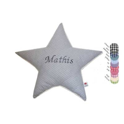 Sternenkissen mit Namen personalisiert, Vichykaro viele Farben