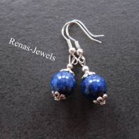 Edelstein Ohrhänger Lapislazuli blau silberfarben Perlen Ohrringe mit Ohrhaken aus Silber 925er Handgefertigt Bild 7